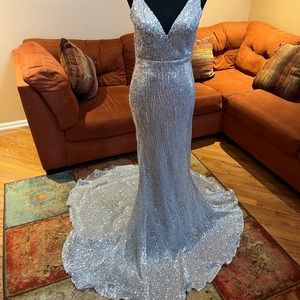 Portia & Scarlett - Silver, stretchy Prom Gown